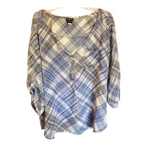 Torrid Blue Black White Plaid Print Blouse Top Size 3